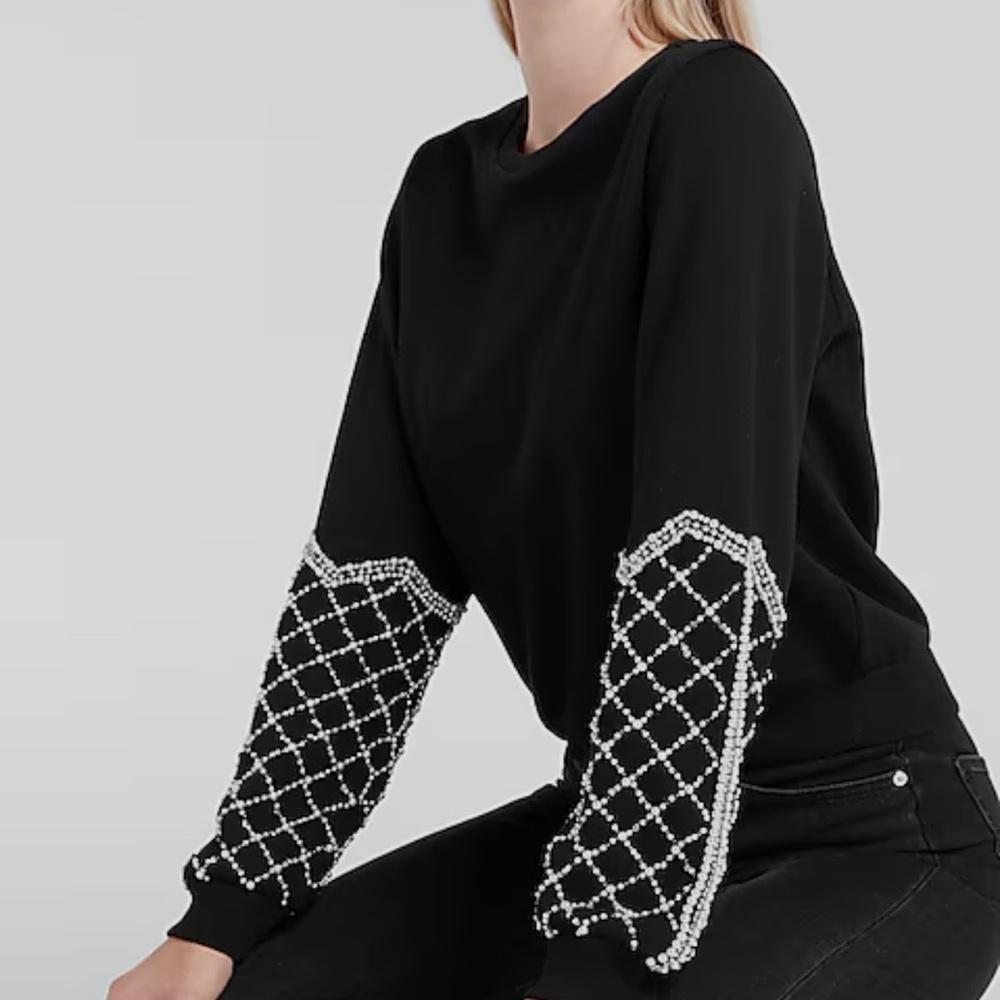 Pearl Embellished Long Sleeve Top